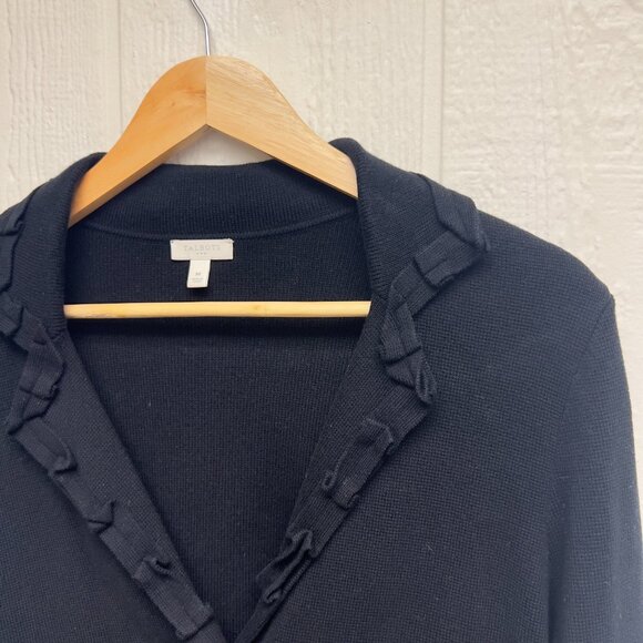 Talbots Ruffle Trim Collar Knit Cardigan Black Medium - Picture 3 of 8